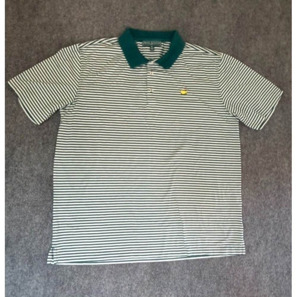 Masters Collection Golf Green White Striped Polo Shirt Mens Pima Cotton Size XL